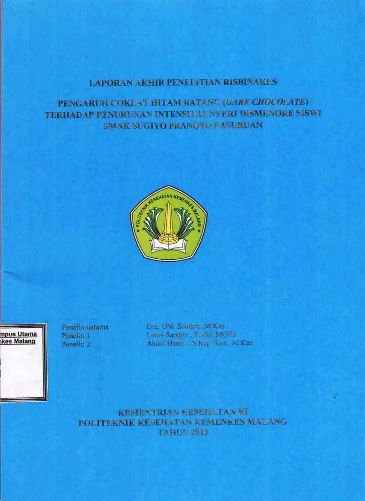Cover Pengaruh Coklat Hitam Batang terhadap Penurunan Intensitas Dismenore Siswi SMAK Sugiyo Pranoto Pasuruan