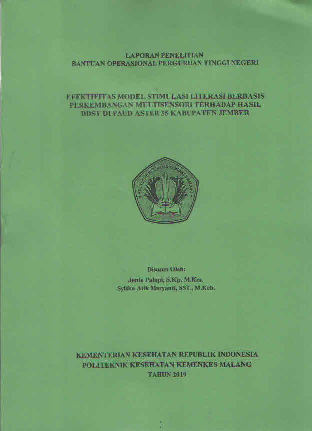 Cover EFEKTIFITAS MODEL STIMULASI LITERASI BERBASIS PERKEMBANGAN MULTISENSORI TERHADAP HASIL DDST DI PAUD ASTER 35 KABUPATEN JEMBER