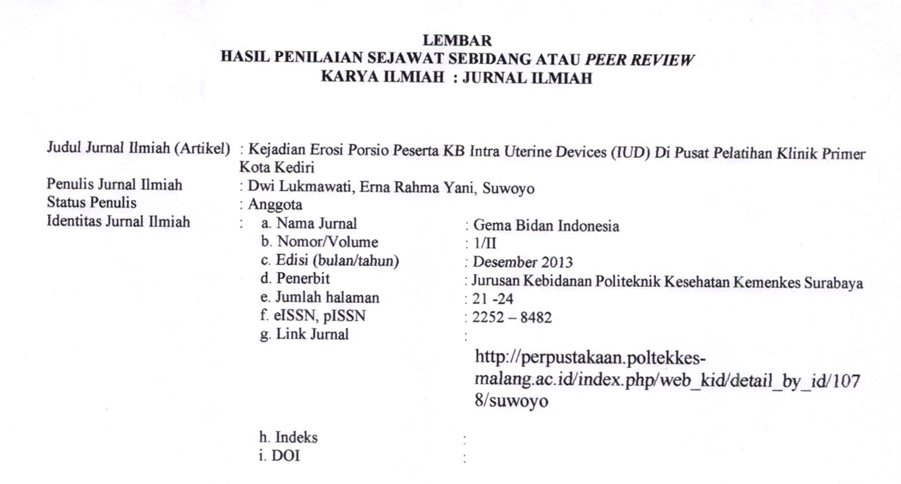 Cover Peer Review Kejadian Erosi Porsio Peserta KB IUD