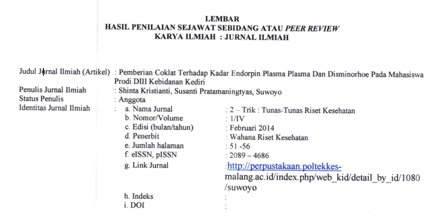 Cover Peer Riview Pemberian Coklat Terhadap Kadar Endorpin