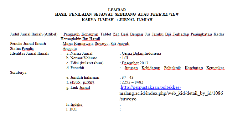 Cover Peer Review Pengaruh Konsumsi Tablet Zat Besi Dengan Jus Jambu Biji Terhadap Peningkatan Kadar Hemoglobin Ibu Hamil