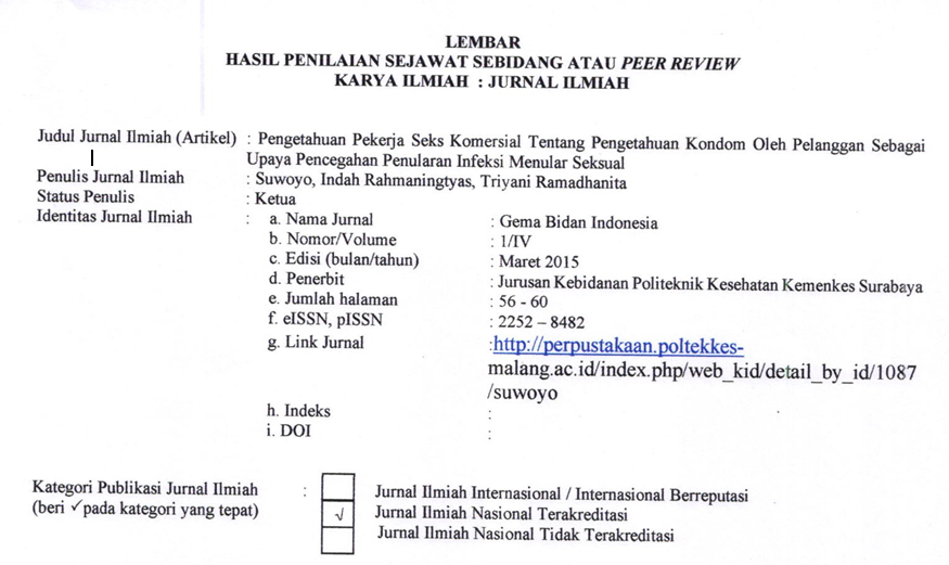 Cover Peer Riview Pengetahuan Pekerja Seks Komersial Tentang Kondom