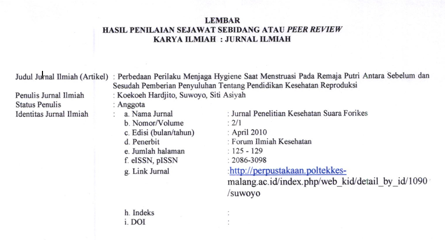 Cover Peer Riview Perbedaan Perilaku Menjaga Hygine