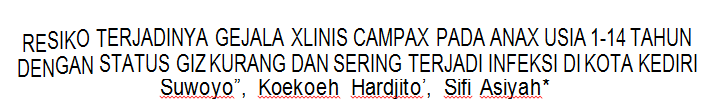 Cover RESIKO TERJADINYA GEJALA XLINIS CAMPAX PADA ANAX USIA 1-14 TAHUN DENGAN STATUS GIZ KURANG DAN SERING TERJADI INFEKSI DI KOTA KEDIRI