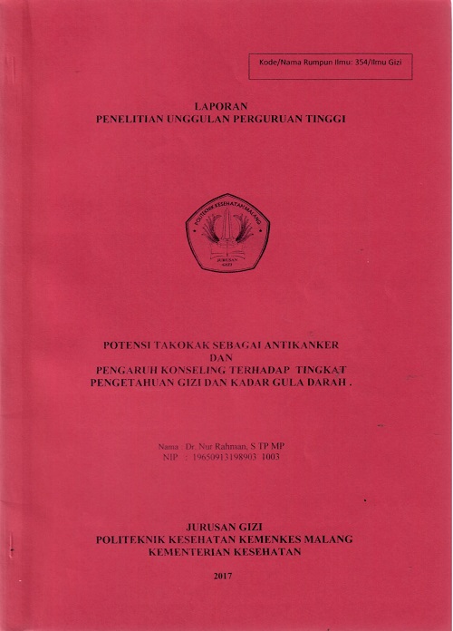 Cover POTENSI TAKOKAK SEBAGAI ANTI KANKER DAN PENGARUH KONSELING TERHADAP TINGKAT PENGETAHUAN GIZI DAN KADAR GULA DARAH