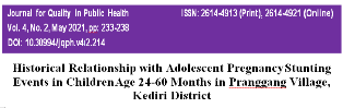Cover Historical Relationship with Adolescent Pregnancy Stunting Events in Children Age 24-60 Months in Pranggang Village, Kediri District