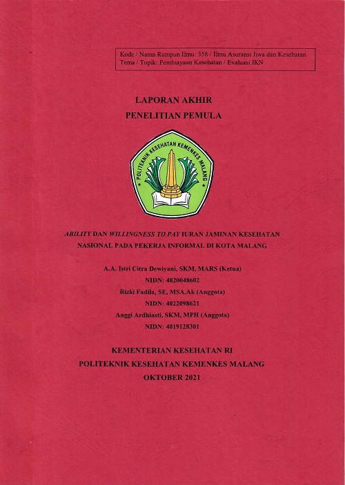 Cover ABILITY DAN WILLINGNESS TO PAY IURAN JAMINAN KESEHATAN NASIONAL PADA PEKERJA INFORMAL DI KOTA MALANG