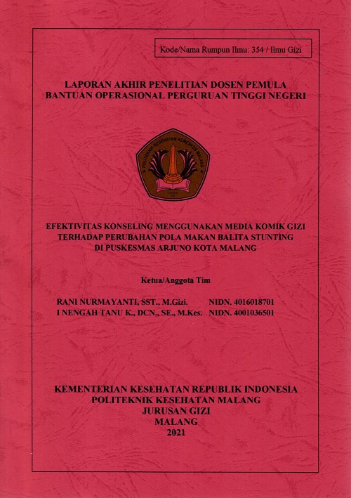 Cover EFEKTIVITAS KONSELING MENGGUNAKAN MEDIA KOMIK GIZI TERHADAP PERUBAHAN POLA MAKAN BALITA STUNTING DI PUSKESMAS ARJUNO KOTA MALANG