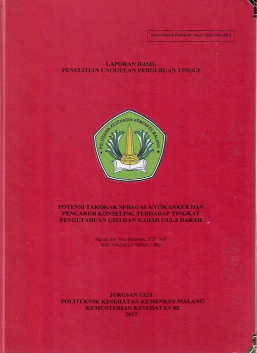 Cover POTENSI TAKOKAK SEBAGAI ANTI KANKER DAN PENGARUH KONSELING TERHADAP TINGKAT PENGETAHUAN GIZI DAN KADAR GULA DARAH