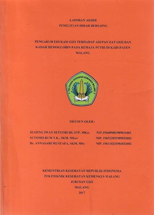 Cover PENGARUH EDUKASI GIZI TERHADAP ASUPAN ZAT GIZI DAN KADAR HEMOGLOBIN PADA REMAJA PUTRI DI KABUPATEN MALANG