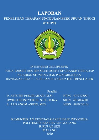 Cover INTERVENSI GIZI SPESIFIK  PADA TARGET 1000 HPK OLEH AGENT OF CHANGE TERHADAP KEJADIAN STUNTING DAN PERKEMBANGAN  BAYI/ANAK USIA 7 – 24 BULAN DI KABUPATEN TRENGGALEK