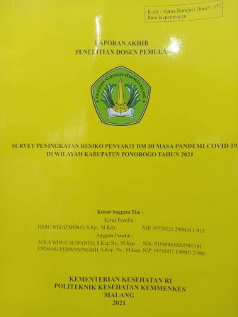 Cover SURVEY PENINGKATAN RESIKO PENYAKIT DM DI MASA PANDEMI COVID 19 DI WILAYAH KABUPATEN PONOROGO TAHUN 2021