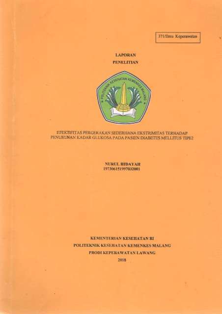 Cover EFEKTIFITAS PERGERAKAN SEDERHANA EKSTRIMITAS TERHADAP PENURUNAN KADAR GLUKOSDA PADA PASIEN DIABETES MELLITUS TIPE 2