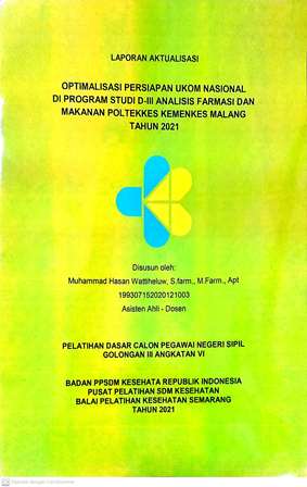 Cover LAPORAN AKTUALISASI OPTIMALISASI PERSIAPAN UKOM NASIONAL DI PROGRAM STUDI D-III ANALISIS FARMASI DAN MAKANAN POLTEKKES KEMENKES MALANG TAHUN 2021
