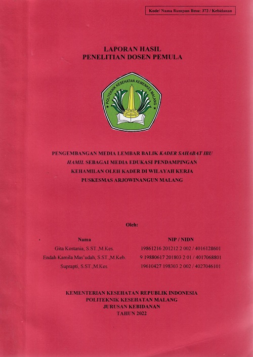 Cover PENGEMBANGAN MEDIA LEMBAR BALIK KADER SAHABAT IBU  HAMIL SEBAGAI MEDIA EDUKASI PENDAMPINGAN  KEHAMILAN OLEH KADER DI WILAYAH KERJA  PUSKESMAS ARJOWINANGUN MALANG