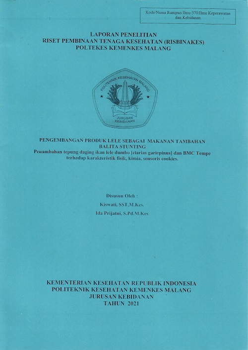 Cover PENGEMBANGAN PRODUK LELE SEBAGAI MAKANAN TAMBAHAN BALITA STUNTING Penambahan tepung daging ikan lele dumbo [clarias gariepinus] dan BMC Tempe terhadap karakteristik fisik, kimia, sensoris cookies.