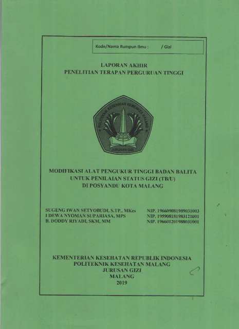 Cover MODIFIKASI ALAT PENGUKUR TINGGI BADAN BALITA UNTUK PENILAIAN STATUS GIZI (TB/U) DI POSYANDU KOTA MALANG