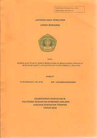 Cover KESESUAIAN WAKTU KERJA BERDASARKAN BEBAN KERJA PERAWAT  DI RUMAH SAKIT LAVALETTE DAN PANTI NIRMALA MALANG